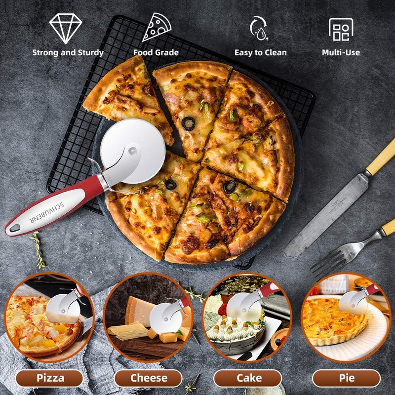 SCHVUBENR Premium Pizza Cutter Wheel - Stainless Steel - Easy to Cut and Clean - Super Sharp Pizza Slicer - Dishwasher Safe - Handles Large and Small Pizza - Corte De Pizza(Red) - Image 2
